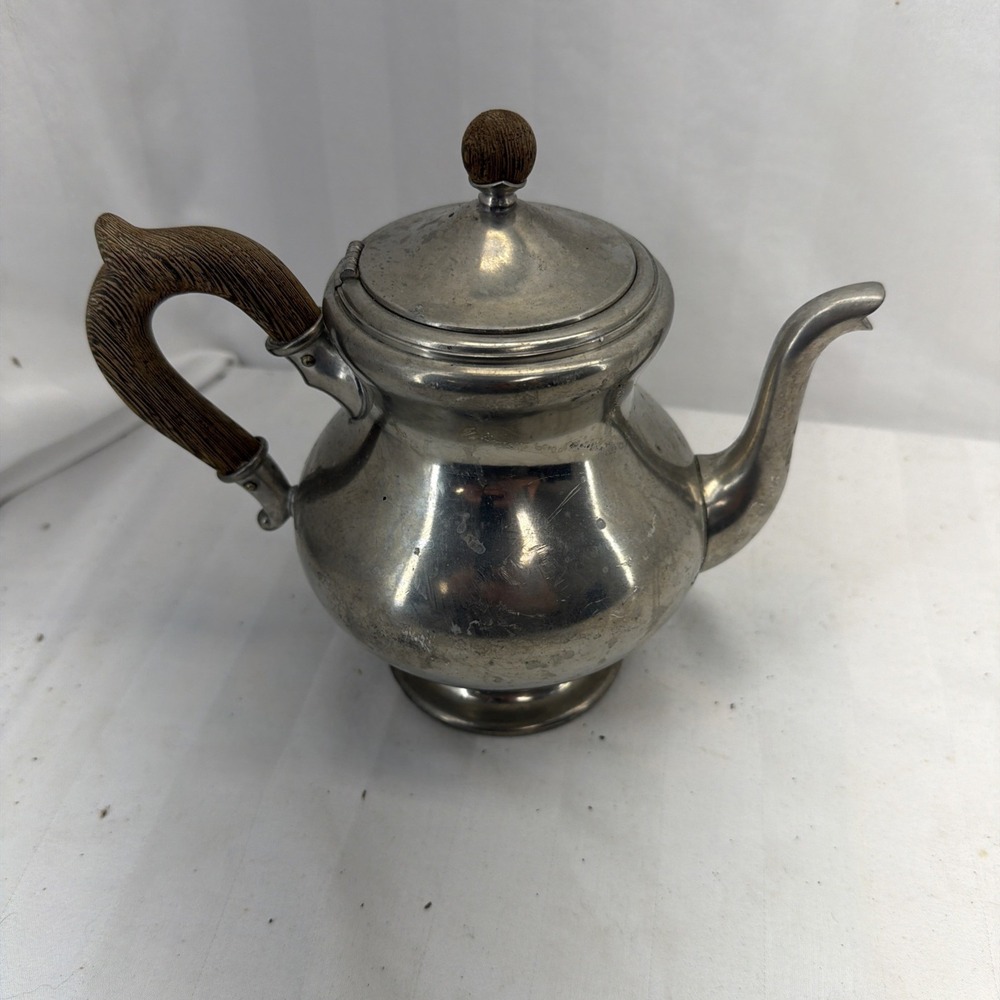 Silver Vintage Royal Holland Pewter Wood Handle Teapot Tea‎ Pot